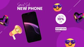 purple promotional banner new phone sale